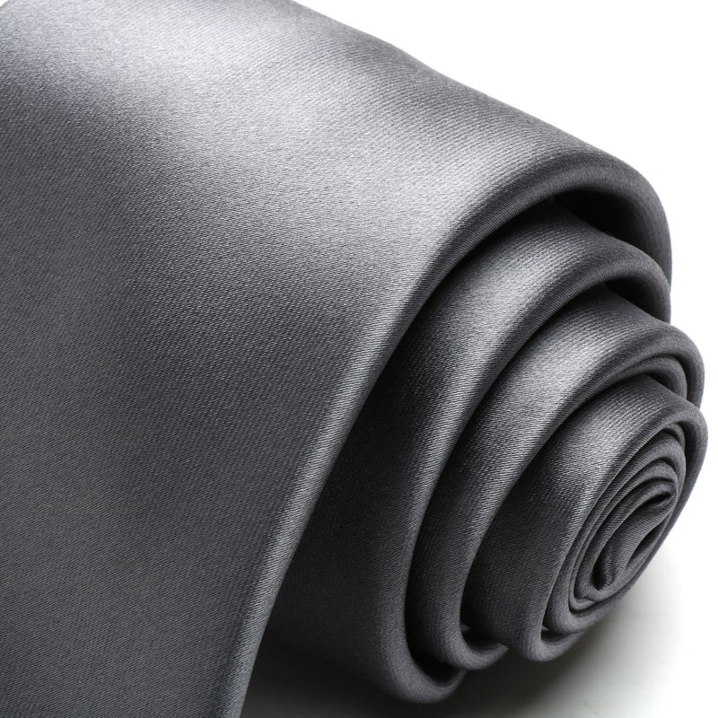 KissTies Mens Silk Gray Tie Solid Satin Wedding Necktie + Gift Box - Image 3